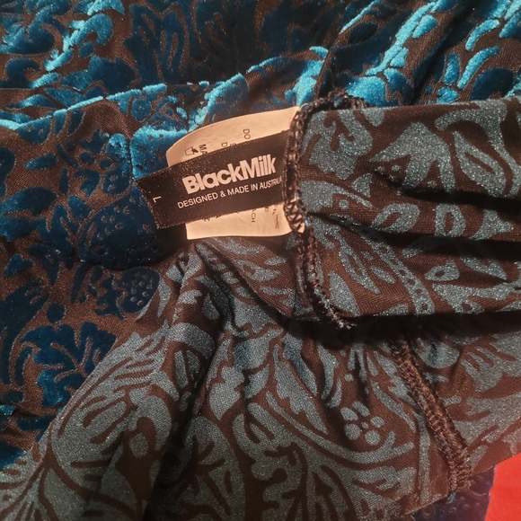 Blackmilk Teal Velvet Lace Asymmetrical Dress - Picture 7 of 7